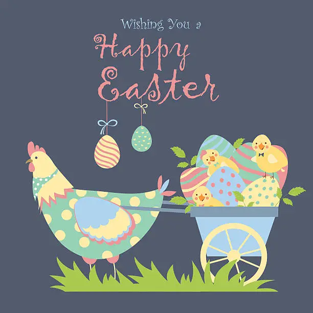 Vector illustration of Easter chicken with easter eggs