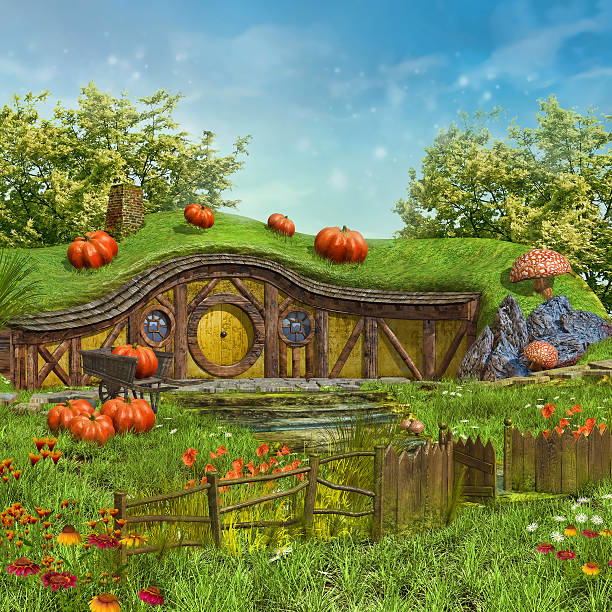 istock Fairy cottage with pumpkins 465743518