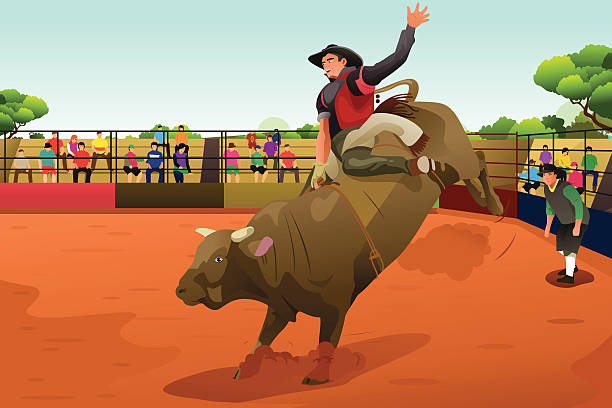 rodeo rider w arena - cowboy rodeo wild west bull stock illustrations