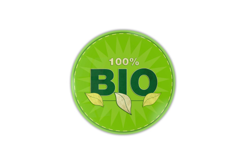 100% BIO badge, green color.