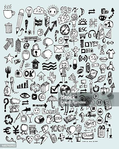 Cluster Background Of Doodle Illustrations Stock Illustration - Download Image Now - Adult, Bird, Book