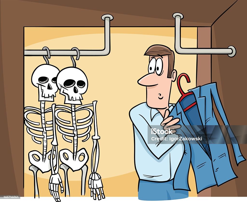 skeletons in the closet cartoon Cartoon Humor Concept Illustration of Skeletons in the Closet Saying or Proverb Skeletons In The Closet stock vector