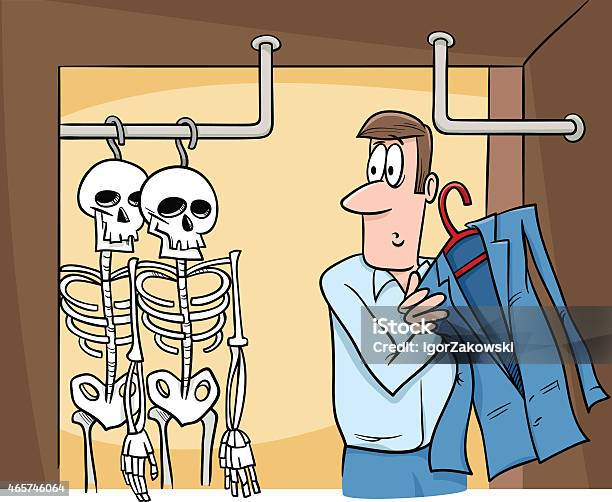 Skeletons In The Closet Cartoon Stock Illustration - Download Image Now - Skeletons In The Closet, Closet, Human Skeleton