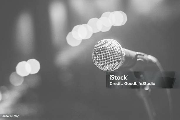 Microphone Stock Photo - Download Image Now - Microphone, Black And White, 2015