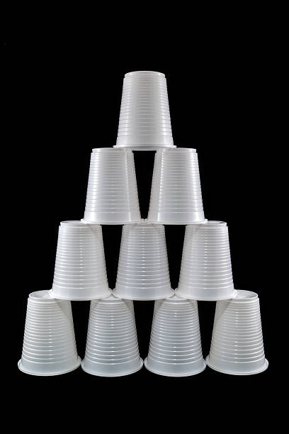 Plastic cups pyramid stock photo