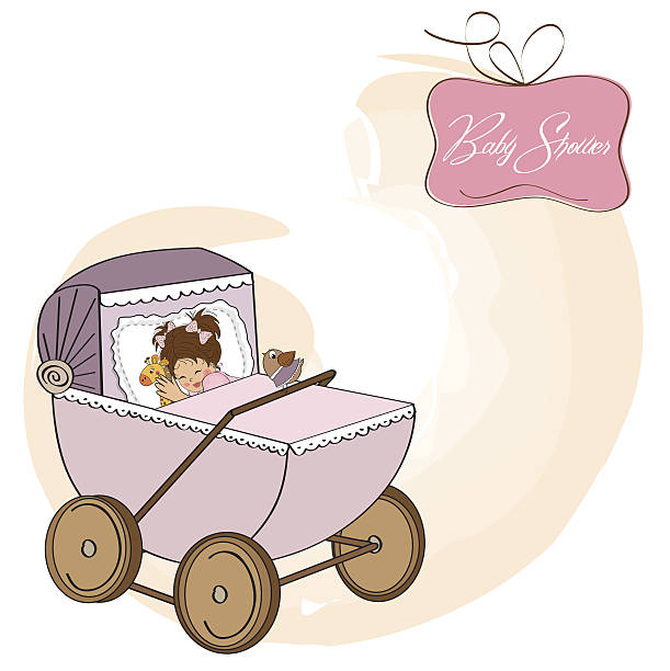 istock baby girl shower card with retro strolller 465752431