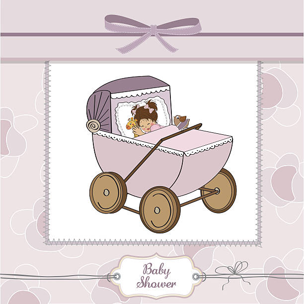 istock baby girl shower card with retro strolller 465752485