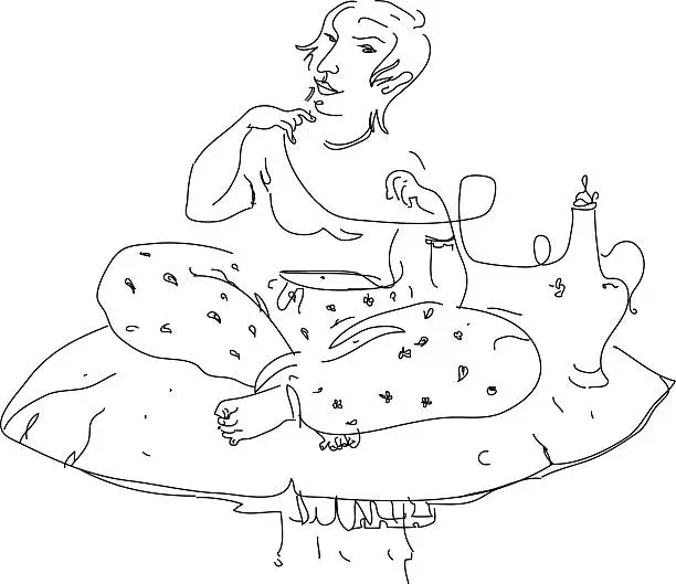 Vector illustration of girl smokes hookah