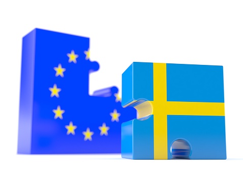 European union with sweden isolated on white background. Jigsaw sweden concept