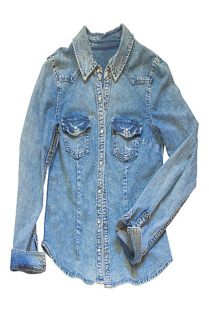 istock Blue jean shirt isolated on white background 465757056