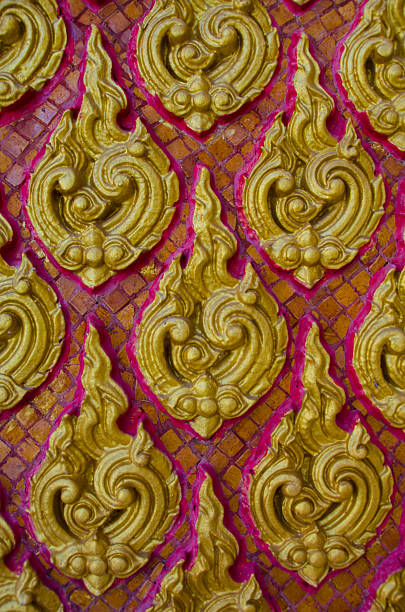 istock The golden Thailand leaf pattern sculpture 465765880