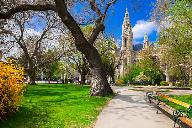 Vienna,Austria. Beautiful Park near City Hall in Vienna vienna town hall stock pictures, royalty-free photos & images