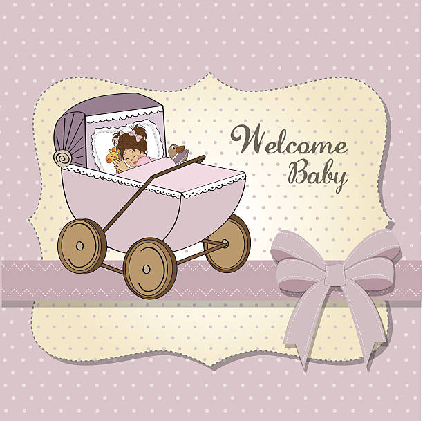 istock baby girl shower card with retro strolller 465775965