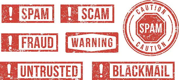 Vector illustration of Spam, Scam, Fraud - rubber stamps