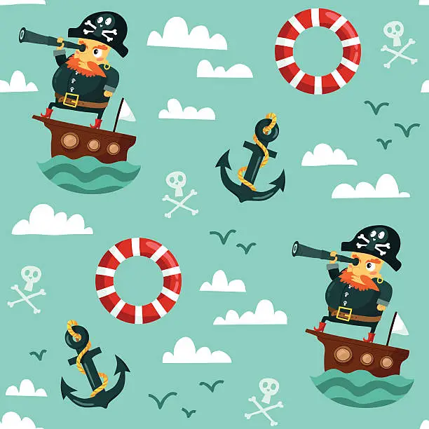 Vector illustration of Seamless pattern with pirate on boat