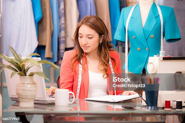 Latin Descent Woman Small Business Owner Tailor Fashion Designer Boutique Stock Photo - Download Image Now