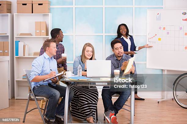 Small Business Start Up Creative Young Adult Coworkers Collaborate Together Stock Photo - Download Image Now