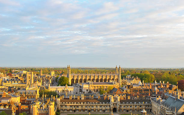 View of Cambridge's Colleges Panoramic view of several College buildings in Cambridge, seen from the tower of St. John's College cambridge england stock pictures, royalty-free photos & images