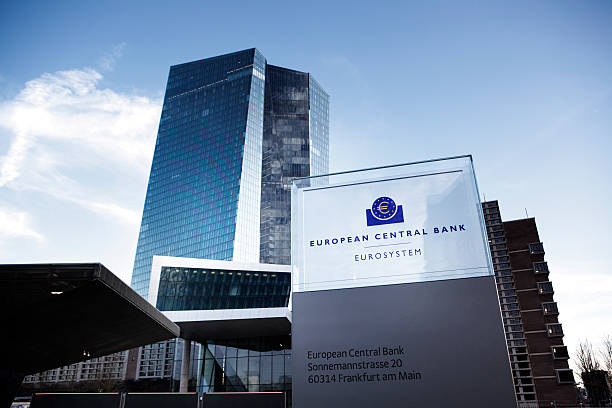 ECB, European Central Bank Frankfurt, Germany Frankfurt, Germany - March 7, 2015: New building of European Central Bank ECB, EZB headquarters at Eastend Frankfurt, Germany a few days before its opening. Entrance and logo in front of the building hesse germany photos stock pictures, royalty-free photos & images