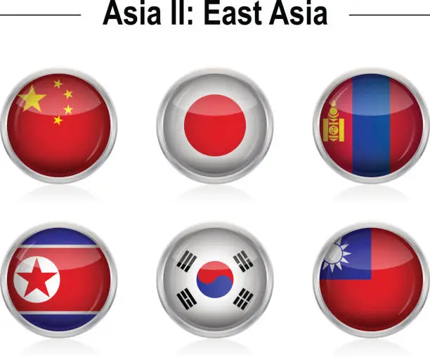 Vector illustration of Flags - Asia 2: East Asia