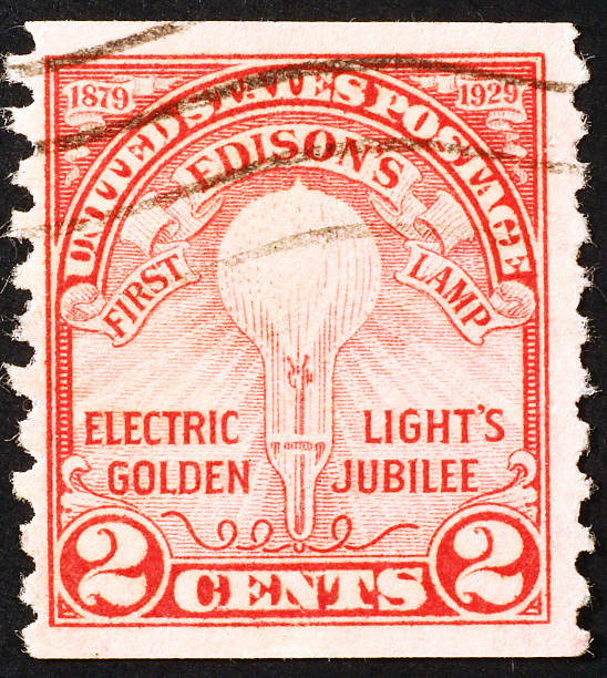 istock Vintage US stamp celebrating first Edison's lamp 465782285
