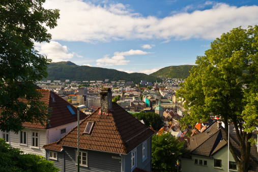 View of the roofs of Bergen while I was going up to Fløyen, mountain of the city.