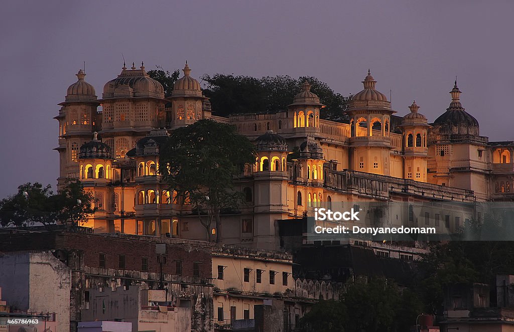 City Palace complex at night, Udaipur, Rajasthan, India Architecture Stock Photo