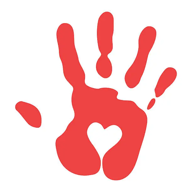 Vector illustration of Red Handprint With Heart Symbol