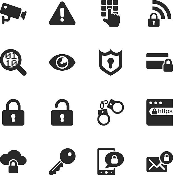 ilustraciones, imágenes clip art, dibujos animados e iconos de stock de silueta de iconos de seguridad - silhouette security staff spy security