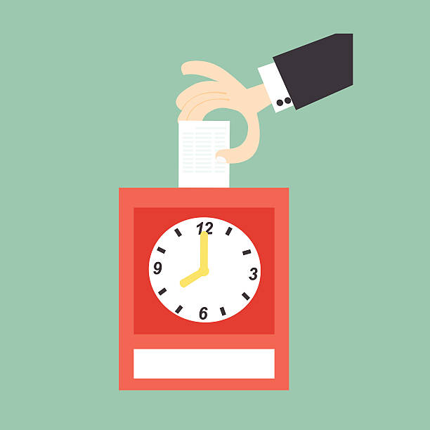 Hand putting card in time clock vector art illustration