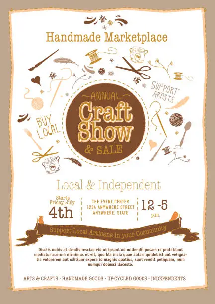 Vector illustration of Annual Craft Show and Sale Poster Invitation brown neutrals