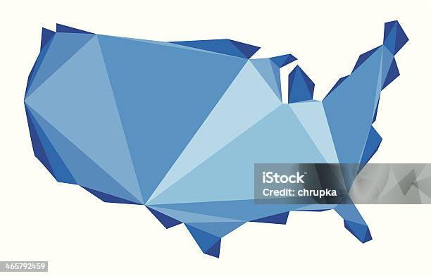 Голубая Карта Сша В Стиле Оригами — стоковая векторная графика и другие изображения на тему США - США, Карта, Кристалл