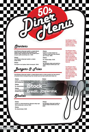 istock Late night retro 50s Diner  menu layout red and white 465800786