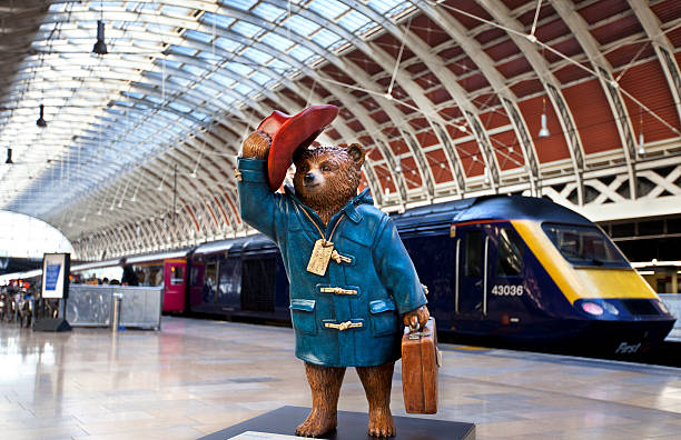 Paddington Bear at Paddington Station in London stock photo