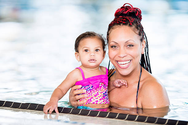 istock Mother and daughter in swimming pool 465803466