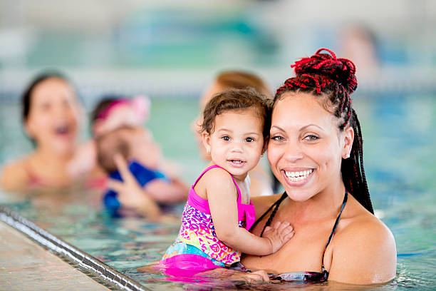 istock Mother and daughter at the pool 465803506