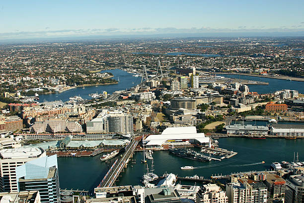 vista de porto darling - darling harbor imagens e fotografias de stock