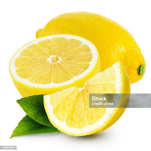 Lemon Isolated Stock Photo - Download Image Now - 2015, Citrus Fruit, Cross Section