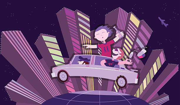limuzyna szalona przejażdżka - cartoon city town car stock illustrations