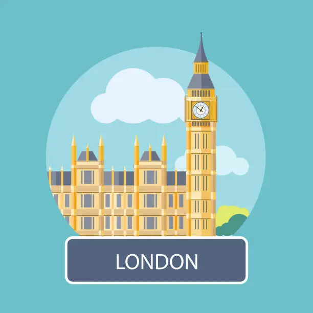 Vector illustration of Illustration of Big Ben and Westminster Bridge in London