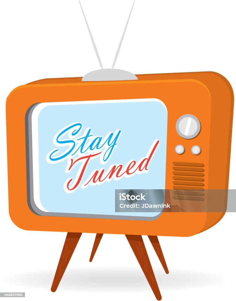 Retro orange tv with screen with stay tuned message Vector illustration of a Retro orange tv with message 'Stay Tuned' on screen on white background. Television Set stock vector