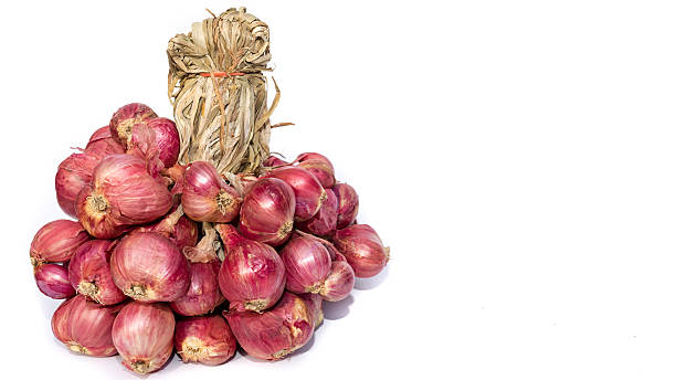 istock Bundle or pack of red onions tied together 465825004