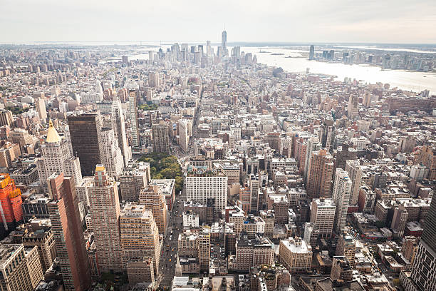 Aerial View of Downtown Manhattan New York City stock photo