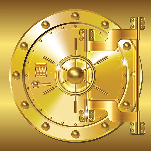 золотой банк двери - safe safety combination lock variation stock illustrations