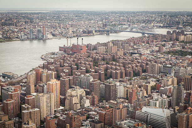 Aerial View of Downtown Manhattan New York City stock photo