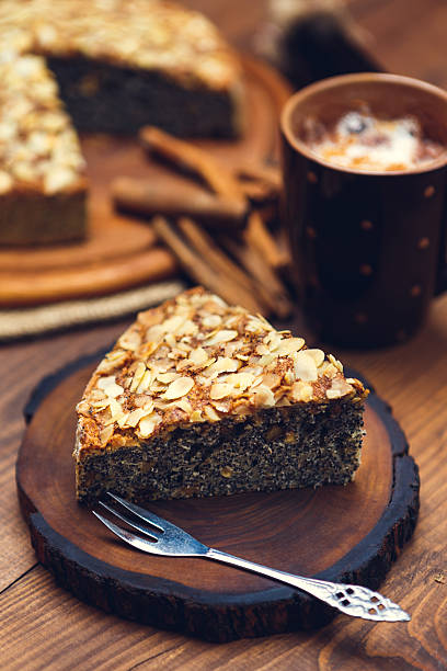 Homemade pie with poppy seeds and almond flakes