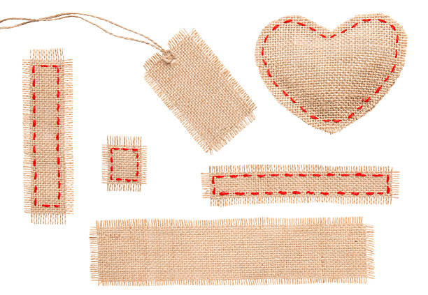 sackcloth serce patch metki obiekt z szwy podklejone - textile burlap sewing patch zdjęcia i obrazy z banku zdjęć
