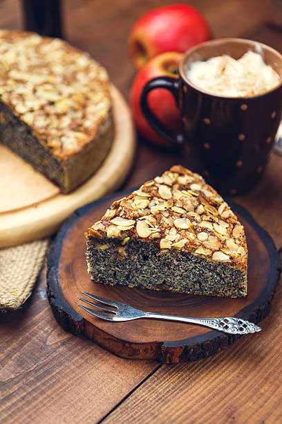 Homemade pie with poppy seeds and almond flakes