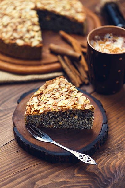 Homemade pie with poppy seeds and almond flakes