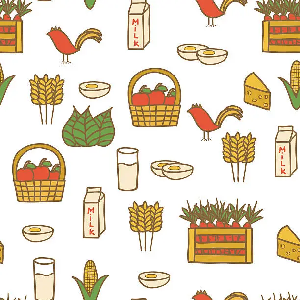 Vector illustration of Seamless hand drawn background on farm products theme